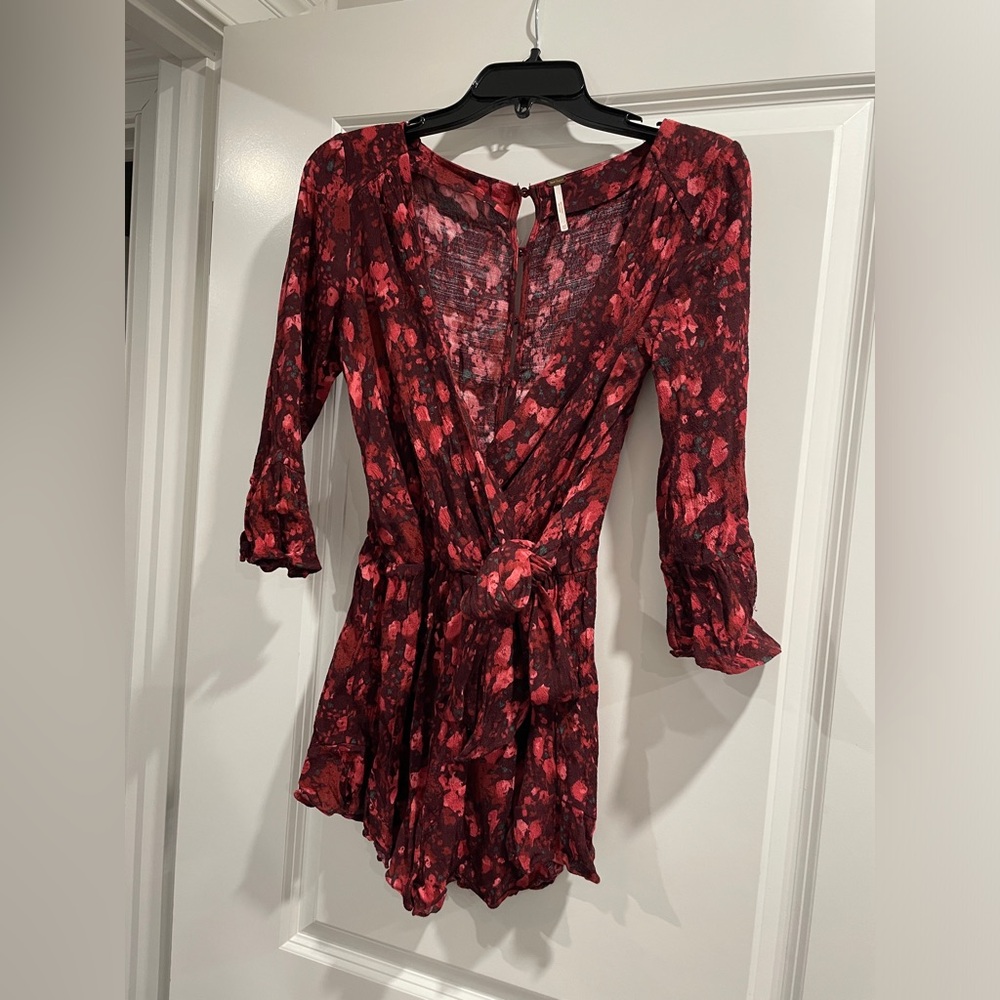Free People Floral Romper, 3/4 Sleeves, Size XS